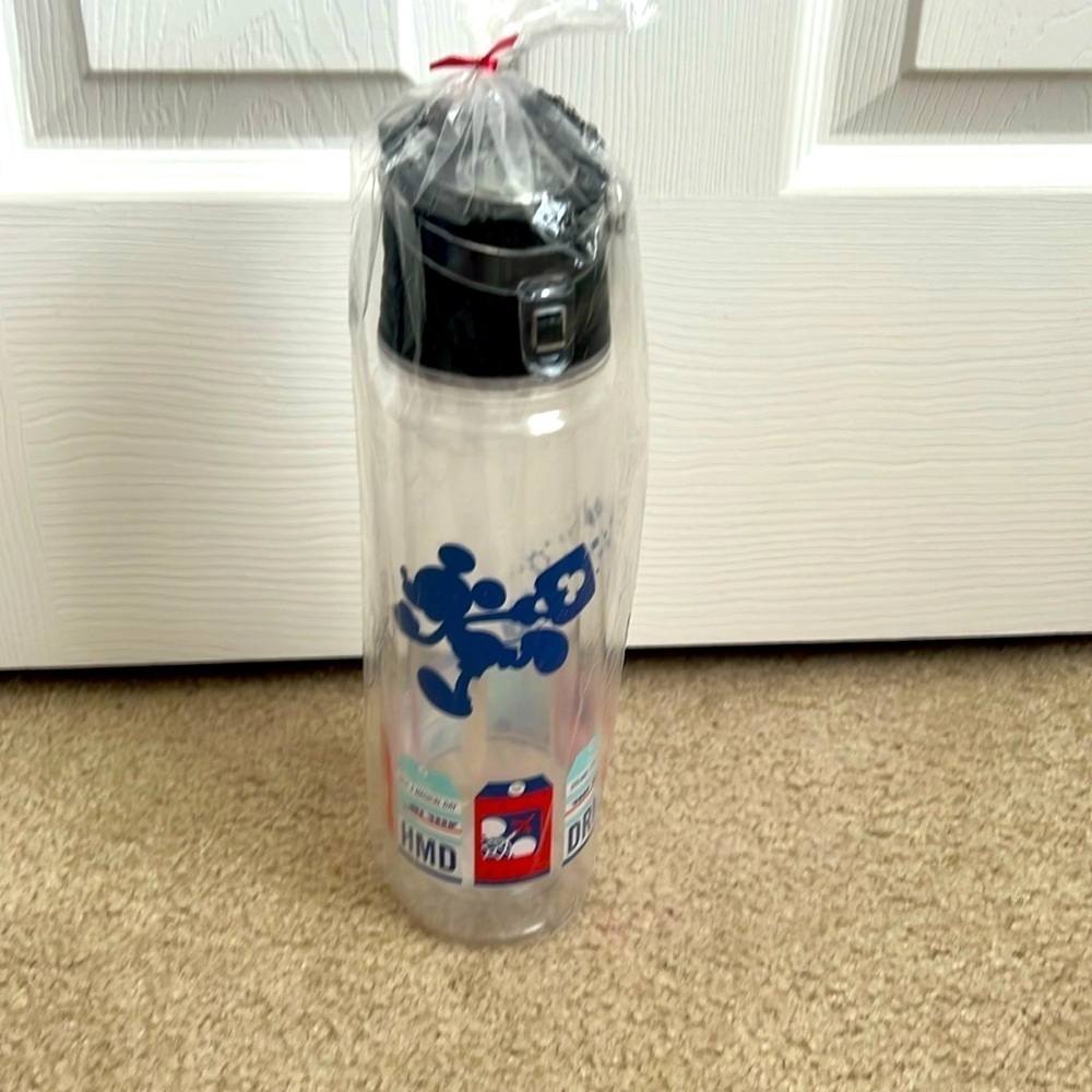 Disney Parks Mickey Mouse‎ Water Bottle with Straw Clear Plastic Souvenir
